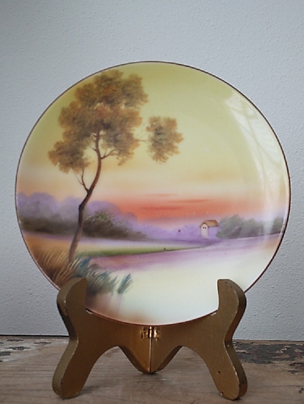 Antique Noritake Hand-Painted Scenic Plate 6.25” Morimura M-in-Wreath Pre-WWII